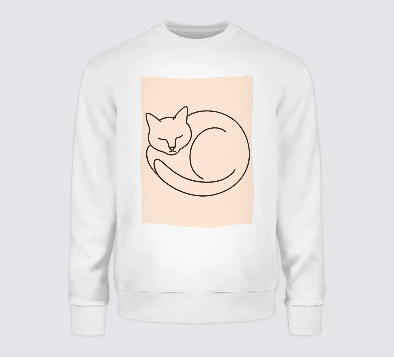 Line drawing of a curled-up cat resting on a soft background sweatshirt by DesignDoodle