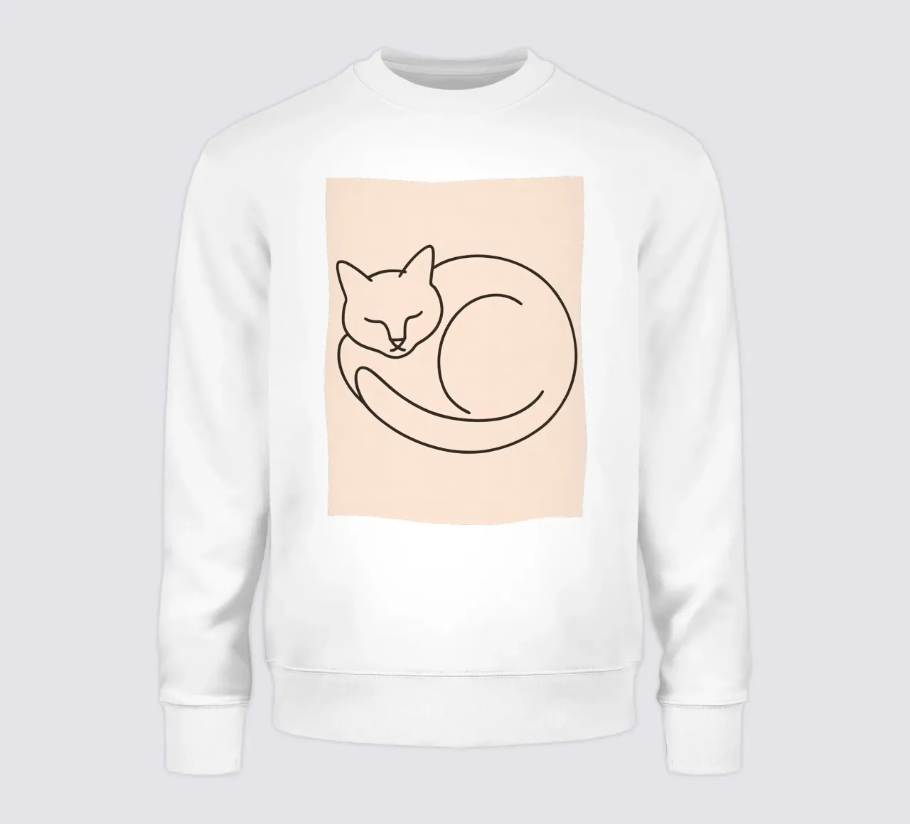 Line drawing of a curled-up cat resting on a soft background sweatshirt by DesignDoodle
