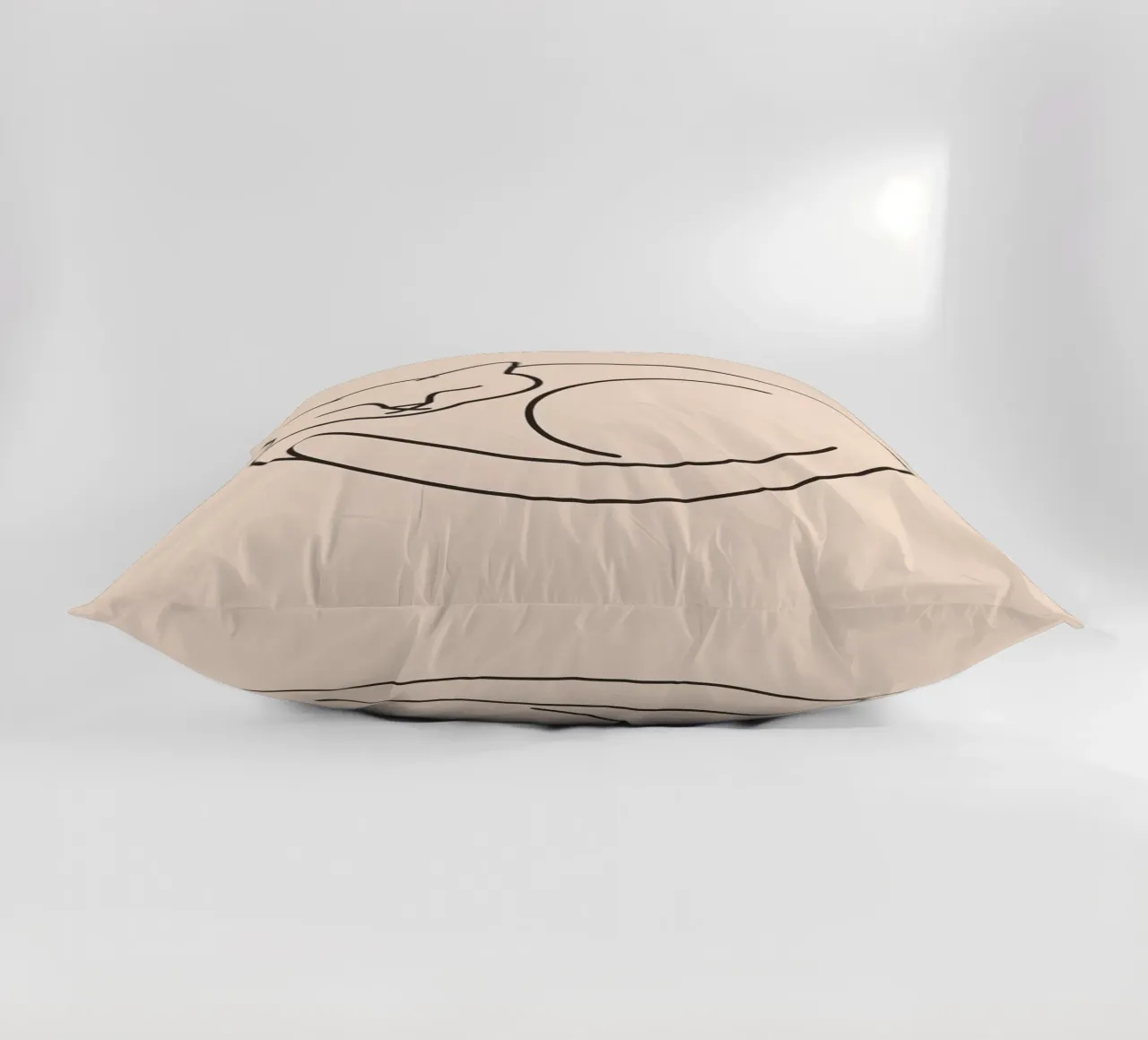 Line drawing of a curled-up cat resting on a soft background decorative cushion by DesignDoodle