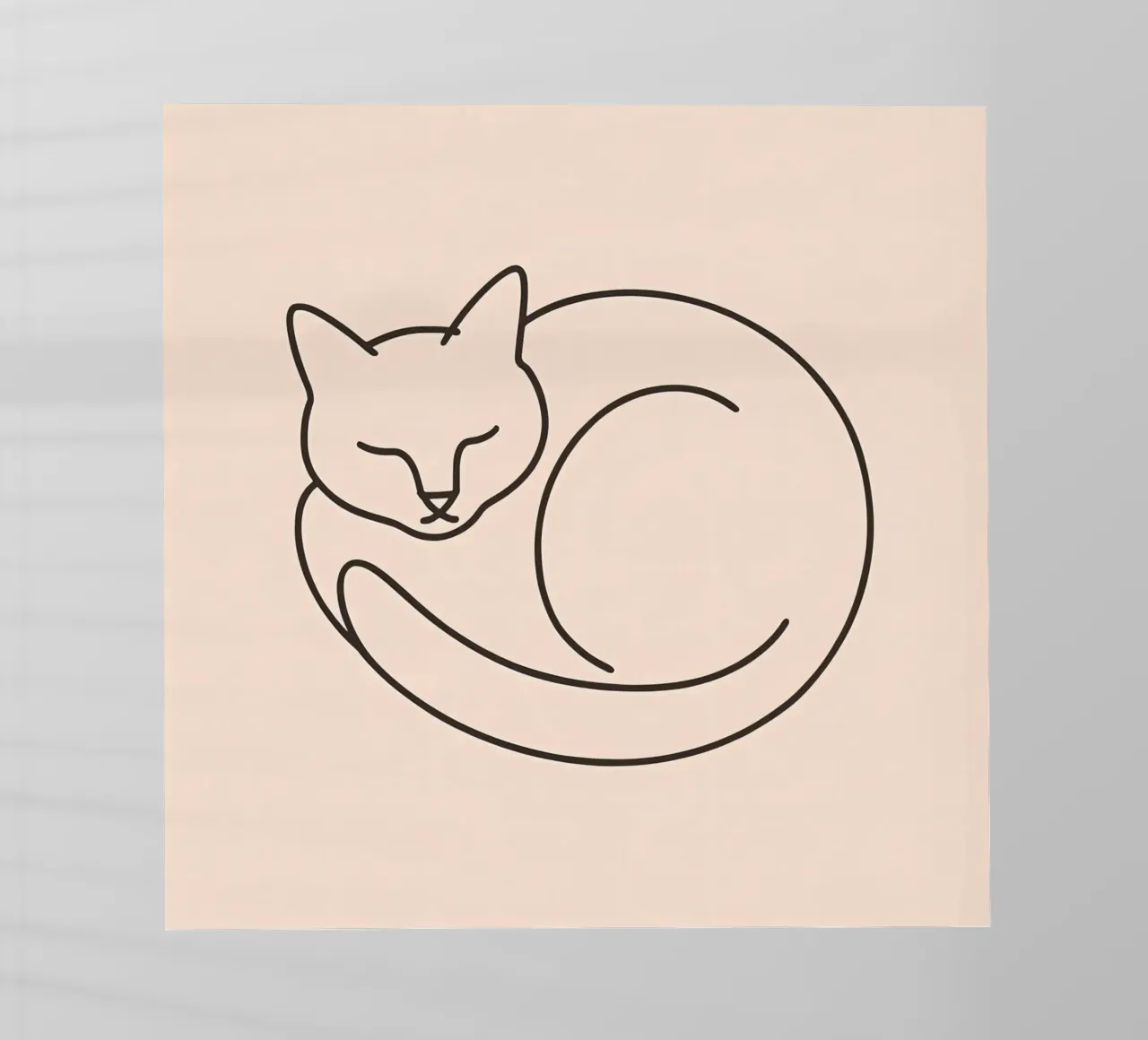Line drawing of a curled-up cat resting on a soft background backlit film by DesignDoodle