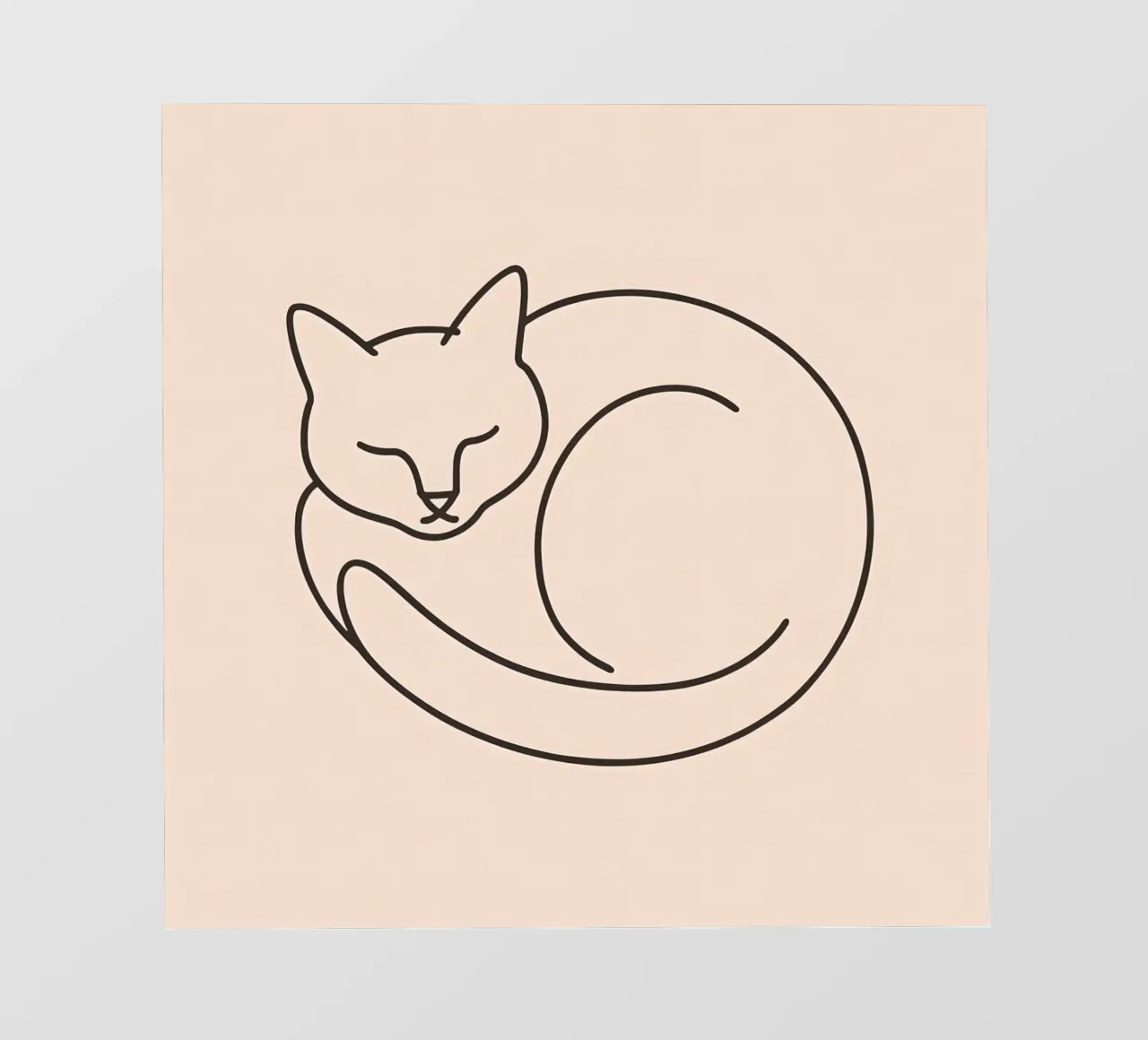 Line drawing of a curled-up cat resting on a soft background photo wallpaper by DesignDoodle