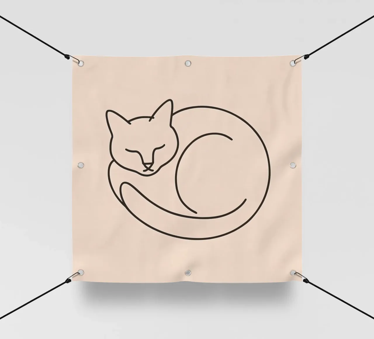 Line drawing of a curled-up cat resting on a soft background pvc cover by DesignDoodle