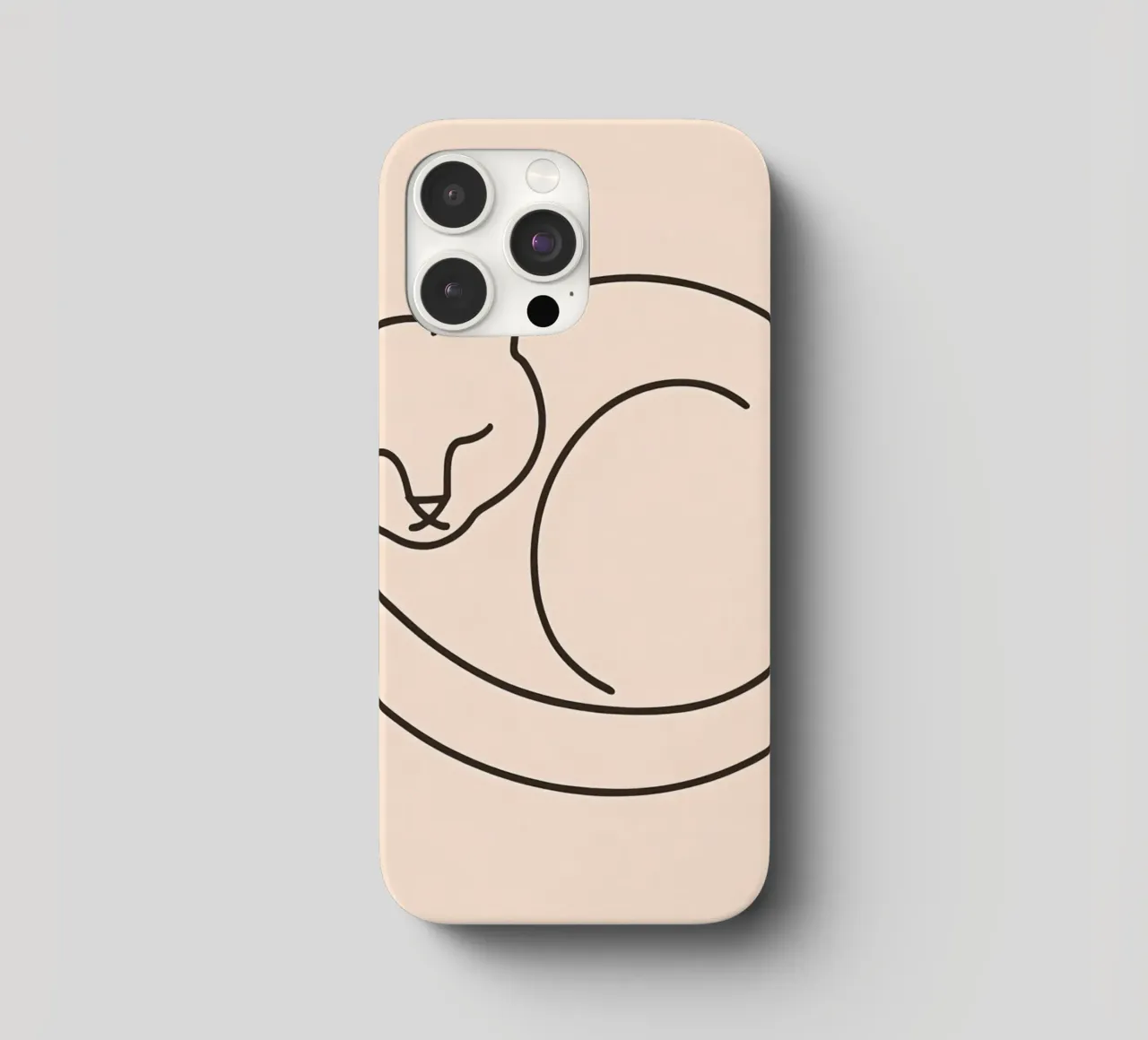 Line drawing of a curled-up cat resting on a soft background iphone case by DesignDoodle