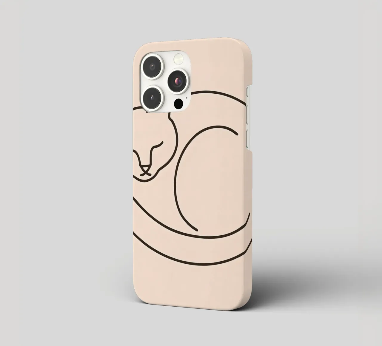 Line drawing of a curled-up cat resting on a soft background iphone case by DesignDoodle