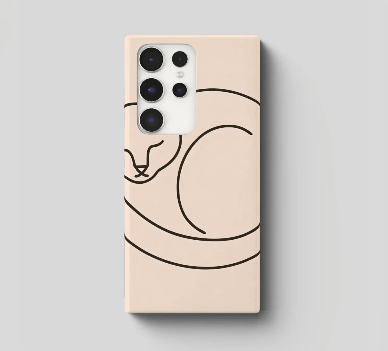 Line drawing of a curled-up cat resting on a soft background samsung phone case by DesignDoodle