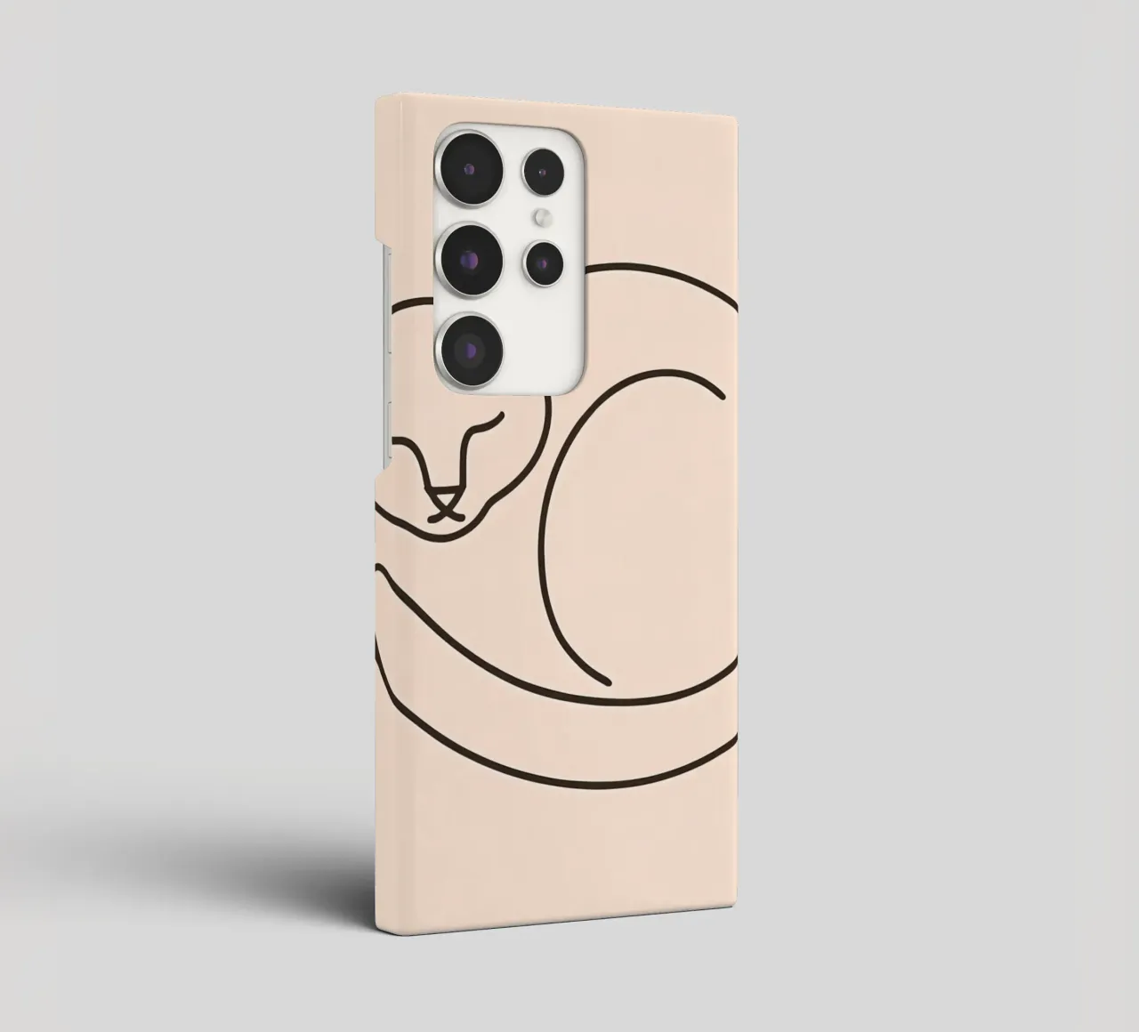 Line drawing of a curled-up cat resting on a soft background samsung phone case by DesignDoodle