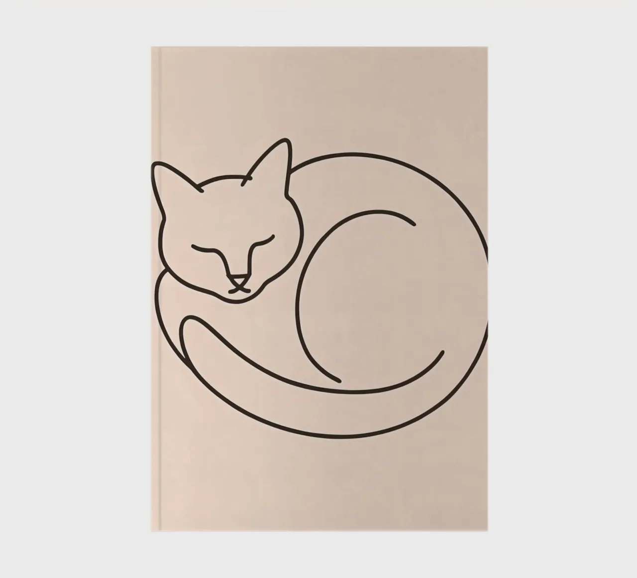 Line drawing of a curled-up cat resting on a soft background notebook by DesignDoodle