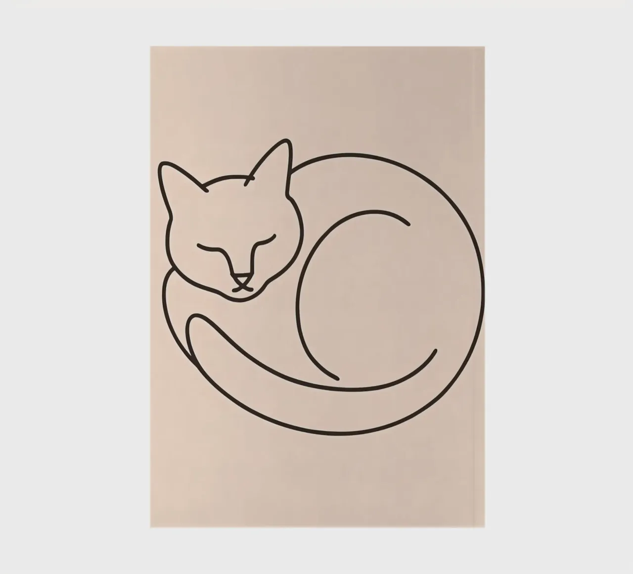 Line drawing of a curled-up cat resting on a soft background notebook by DesignDoodle