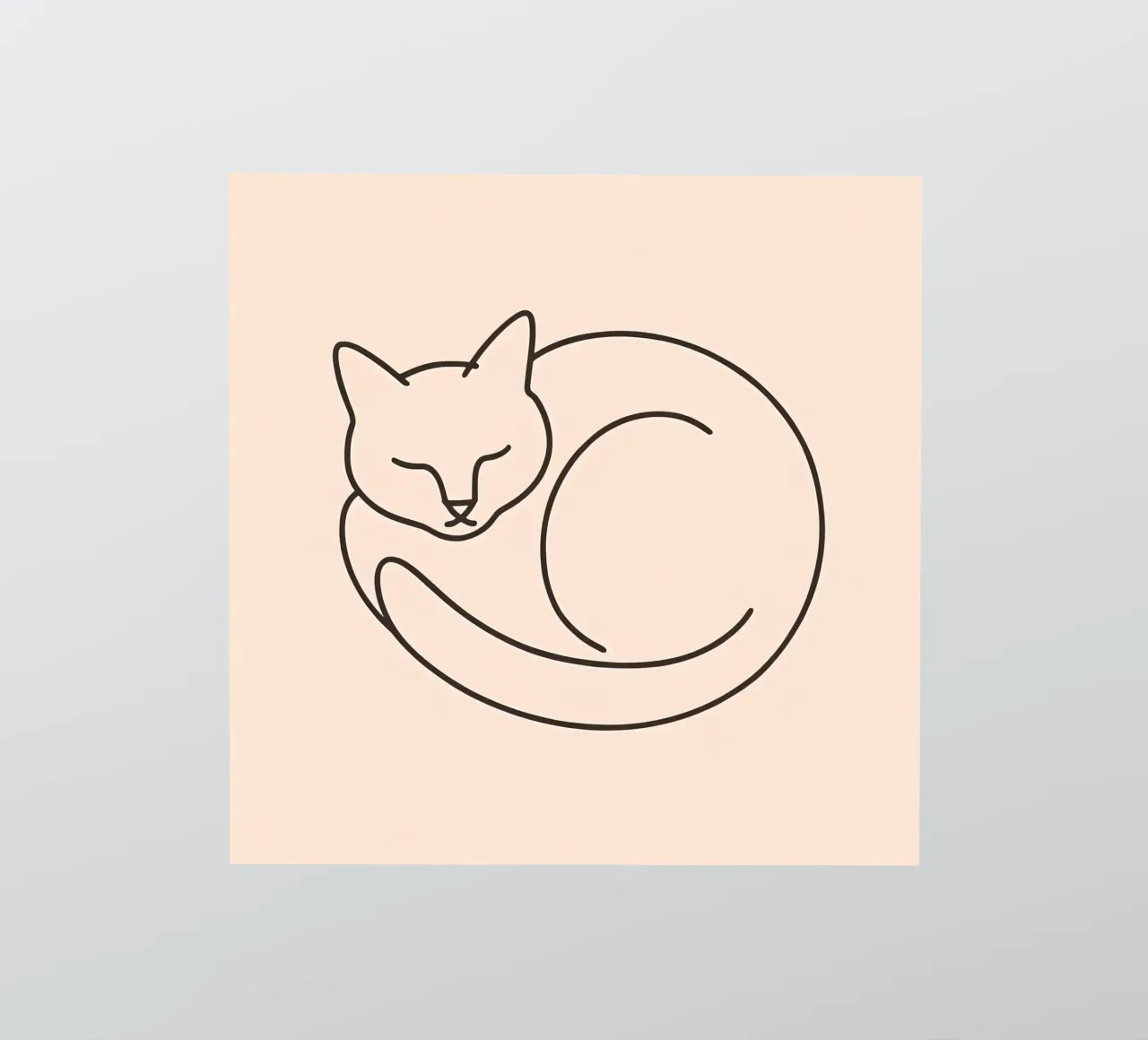 Line drawing of a curled-up cat resting on a soft background sticker by DesignDoodle