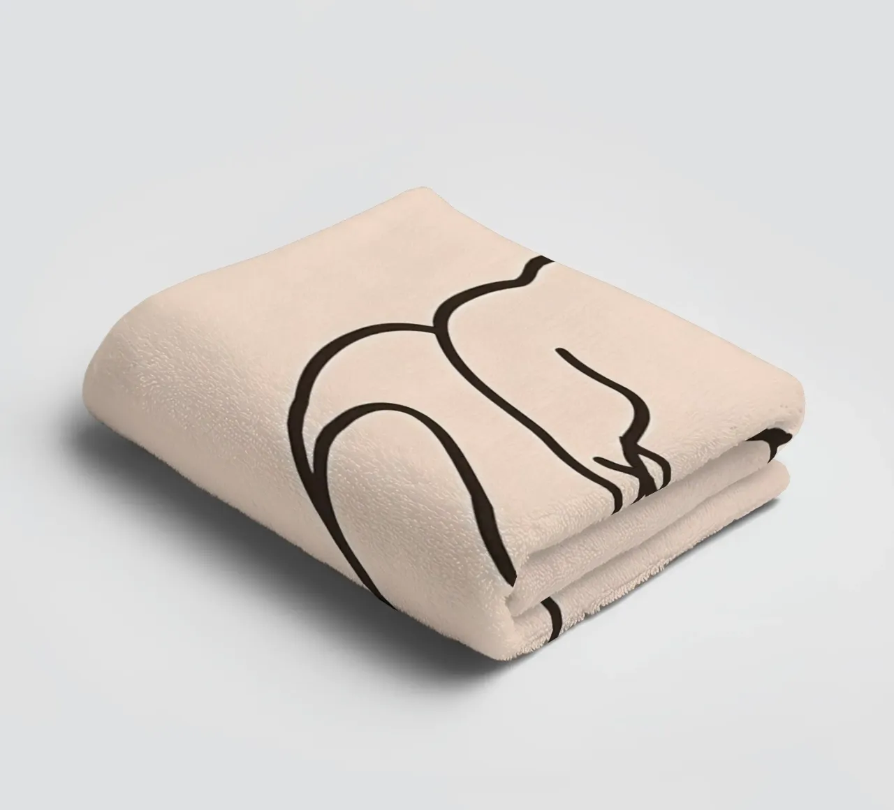 Line drawing of a curled-up cat resting on a soft background towel by DesignDoodle