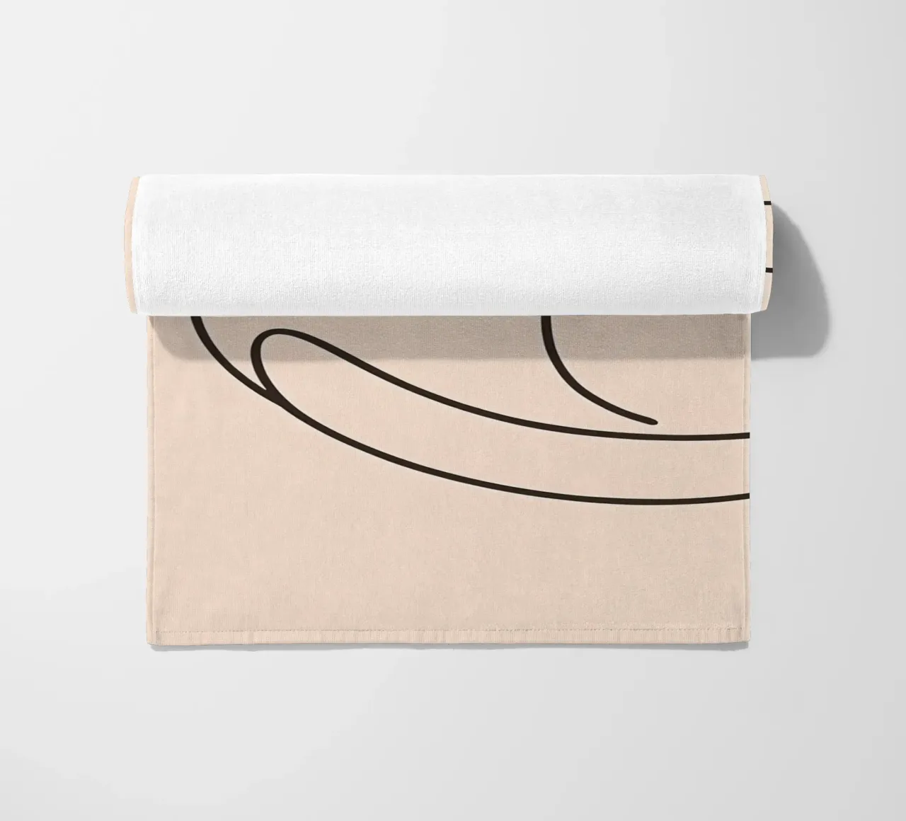 Line drawing of a curled-up cat resting on a soft background beach towel by DesignDoodle