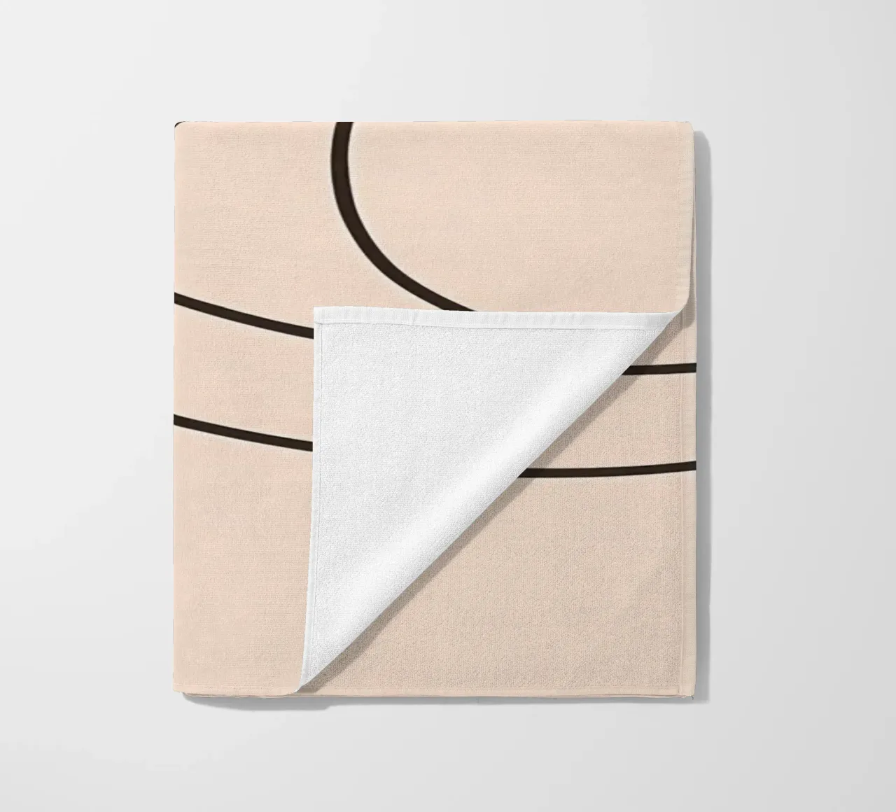 Line drawing of a curled-up cat resting on a soft background beach towel by DesignDoodle