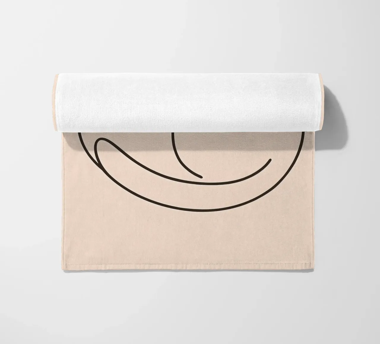 Line drawing of a curled-up cat resting on a soft background beach towel by DesignDoodle