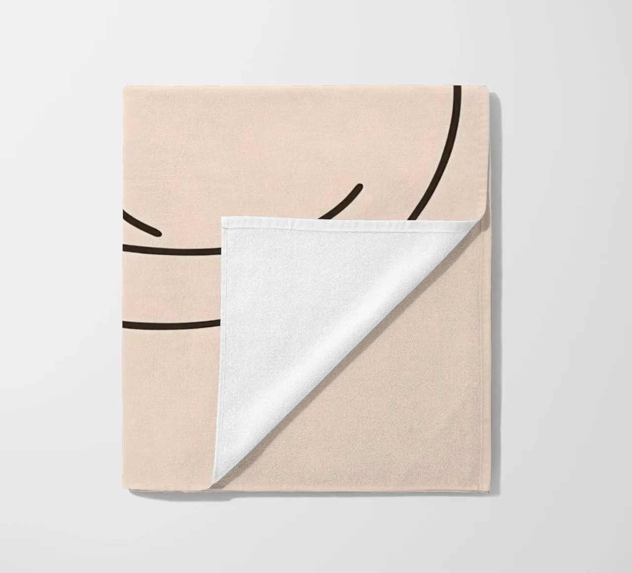 Line drawing of a curled-up cat resting on a soft background beach towel by DesignDoodle