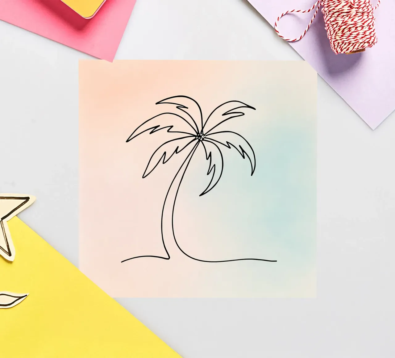 Minimalist palm tree outline against soft pastel background sticker by DesignDoodle
