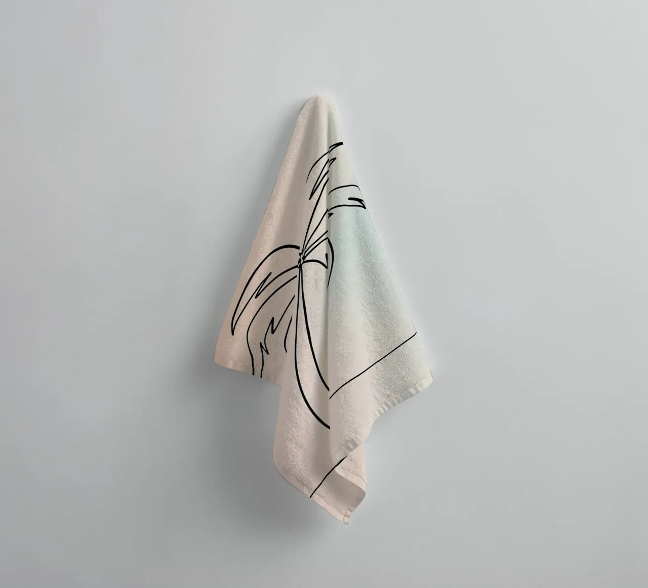 Minimalist palm tree outline against soft pastel background towel by DesignDoodle