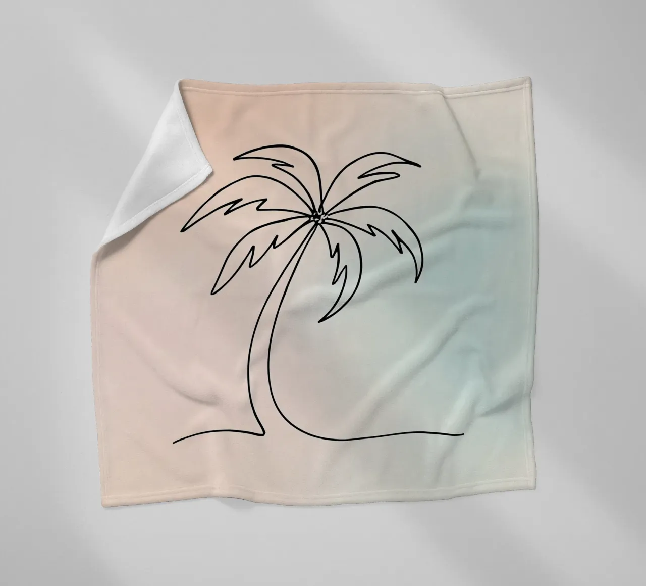 Minimalist palm tree outline against soft pastel background fleece blanket by DesignDoodle