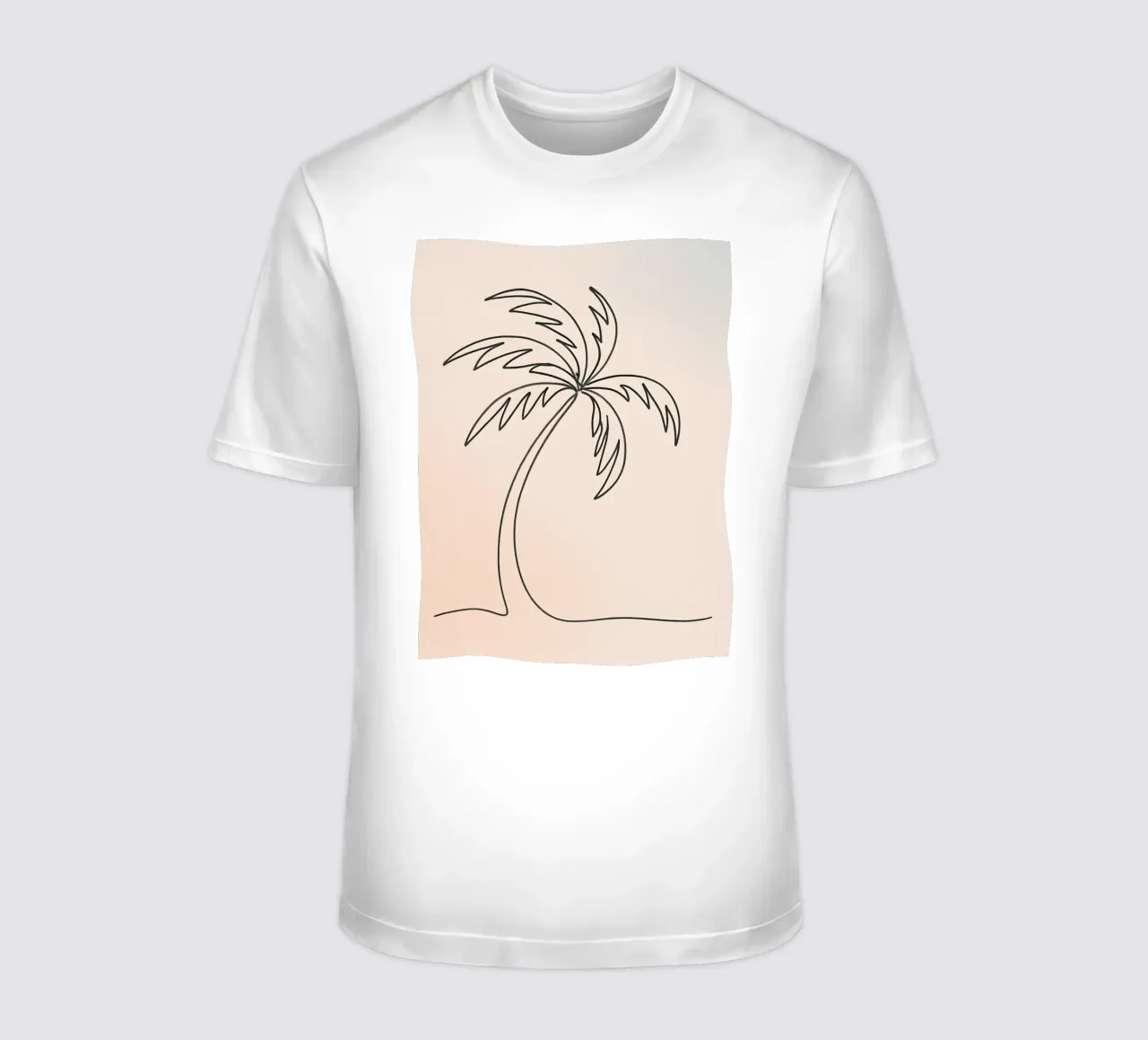 Linear drawing of a palm tree against a pastel backdrop t-shirt by DesignDoodle