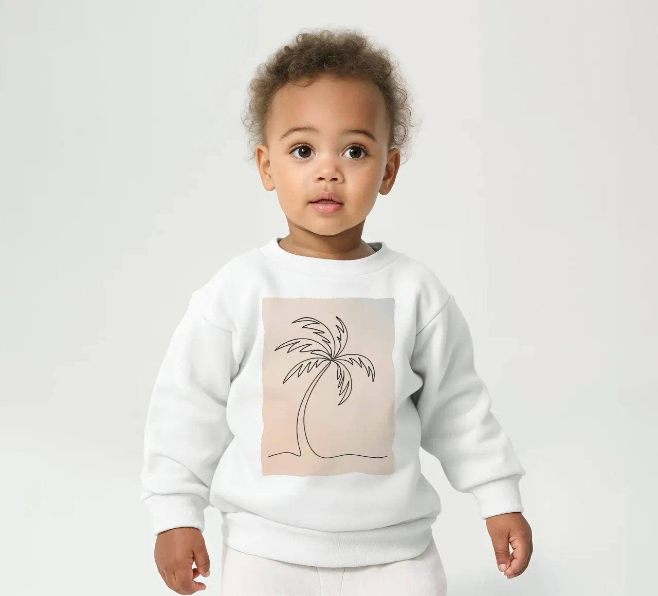 Linear drawing of a palm tree against a pastel backdrop baby sweatshirt by DesignDoodle