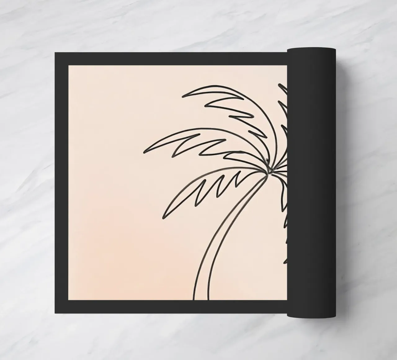 Linear drawing of a palm tree against a pastel backdrop doormat by DesignDoodle