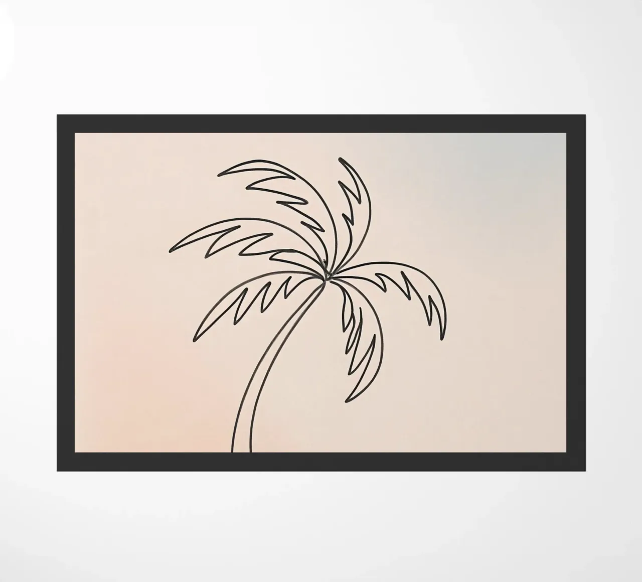 Linear drawing of a palm tree against a pastel backdrop doormat by DesignDoodle