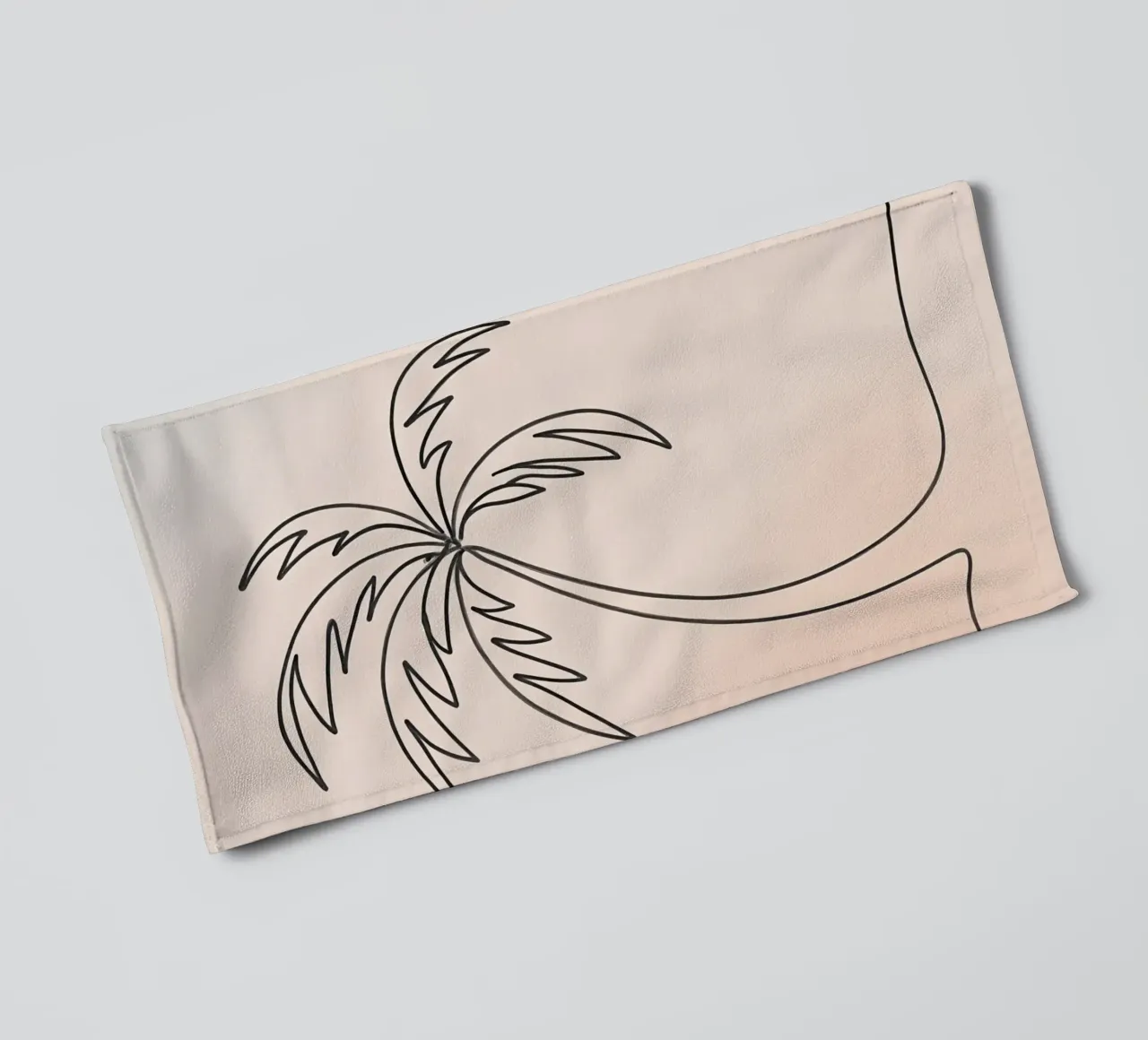 Linear drawing of a palm tree against a pastel backdrop towel by DesignDoodle