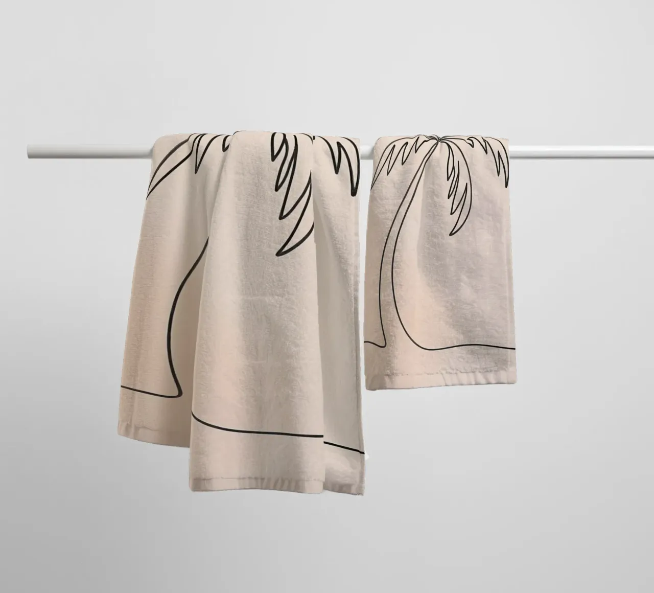 Linear drawing of a palm tree against a pastel backdrop towel by DesignDoodle