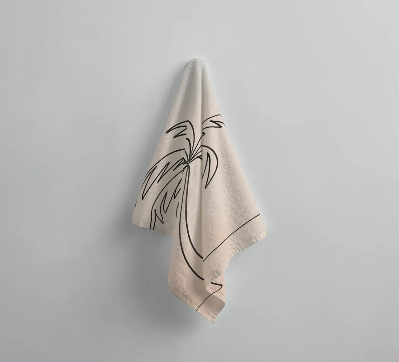 Linear drawing of a palm tree against a pastel backdrop towel by DesignDoodle