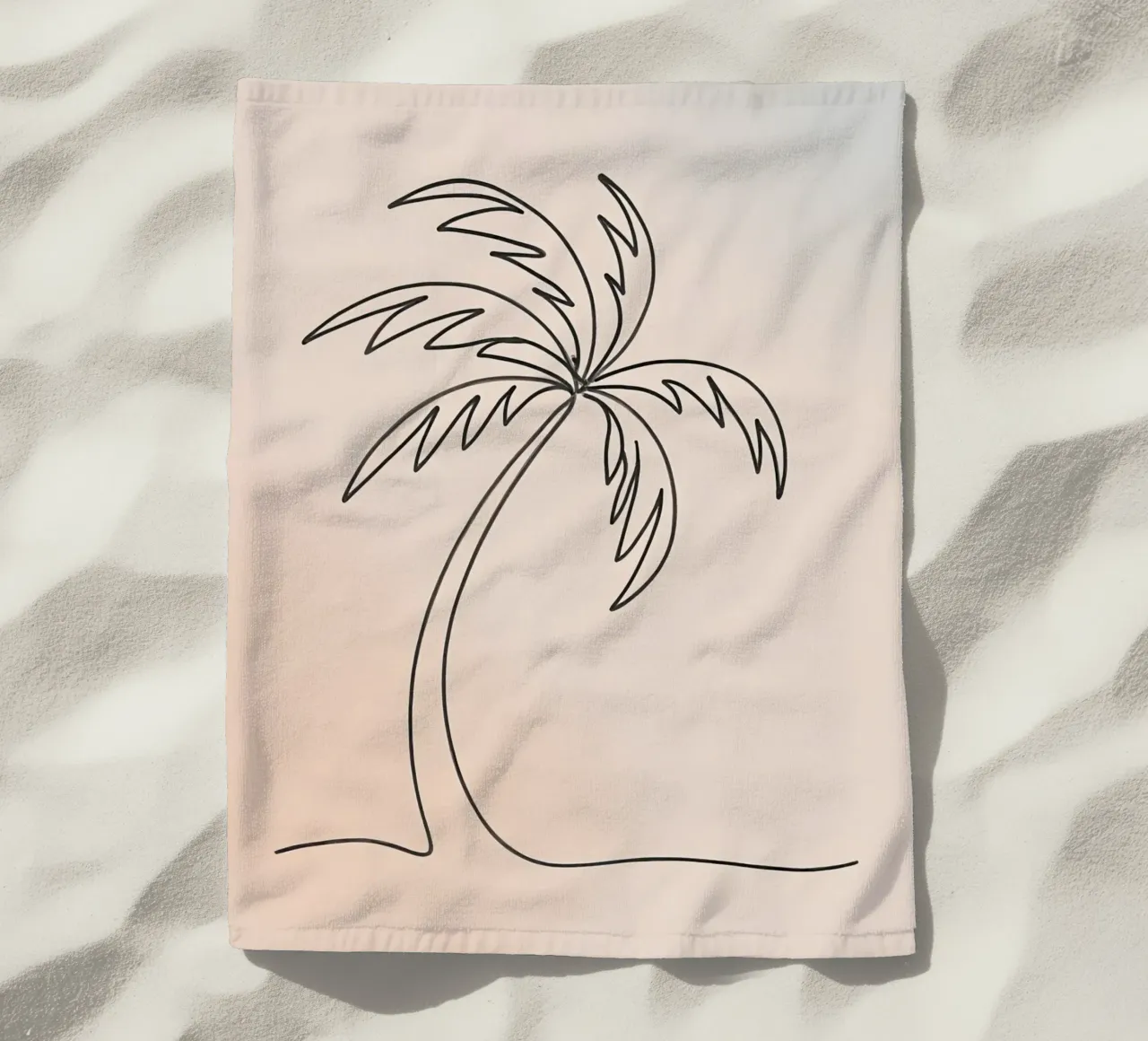 Linear drawing of a palm tree against a pastel backdrop beach towel by DesignDoodle