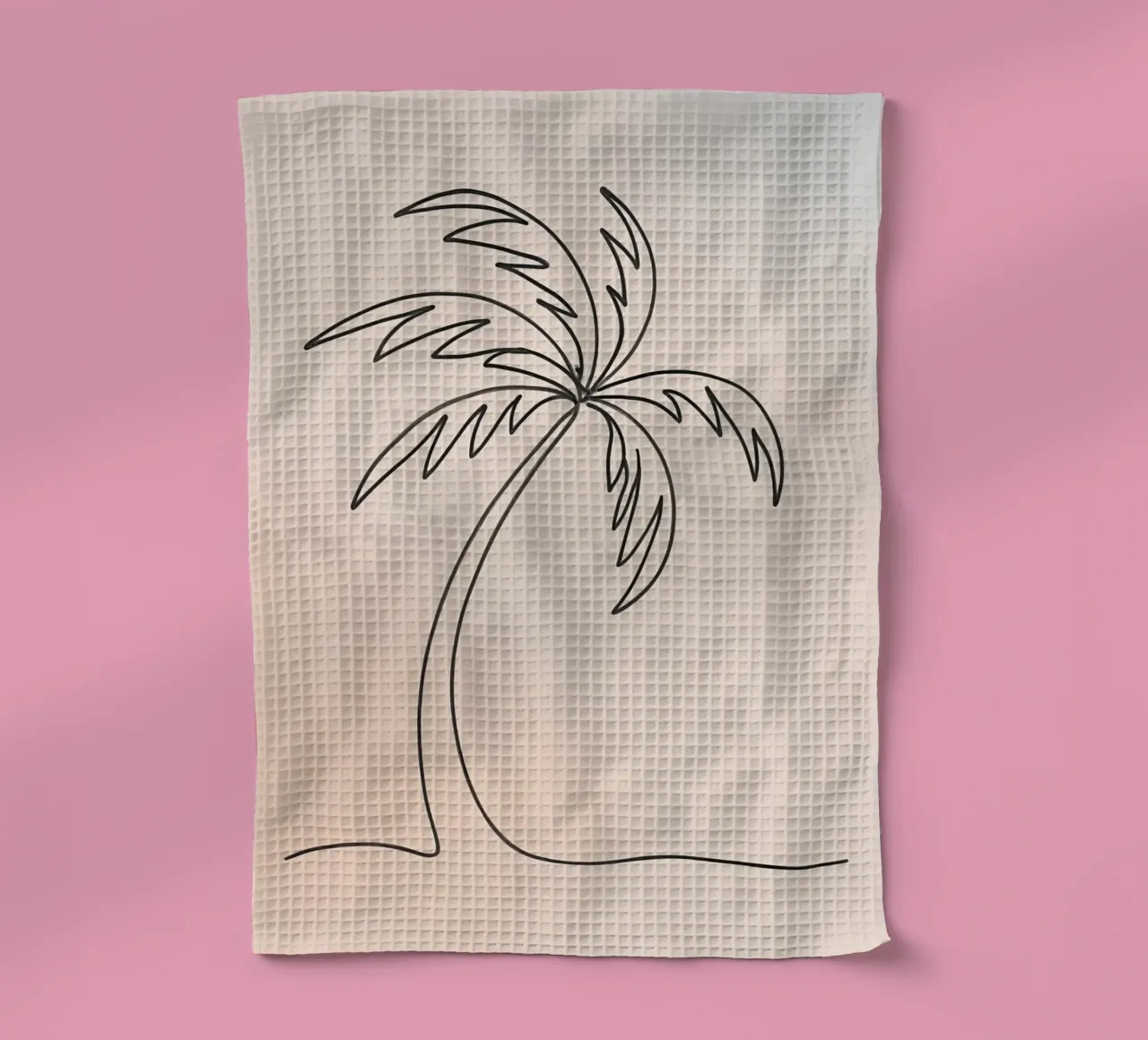 Linear drawing of a palm tree against a pastel backdrop tea towel by DesignDoodle