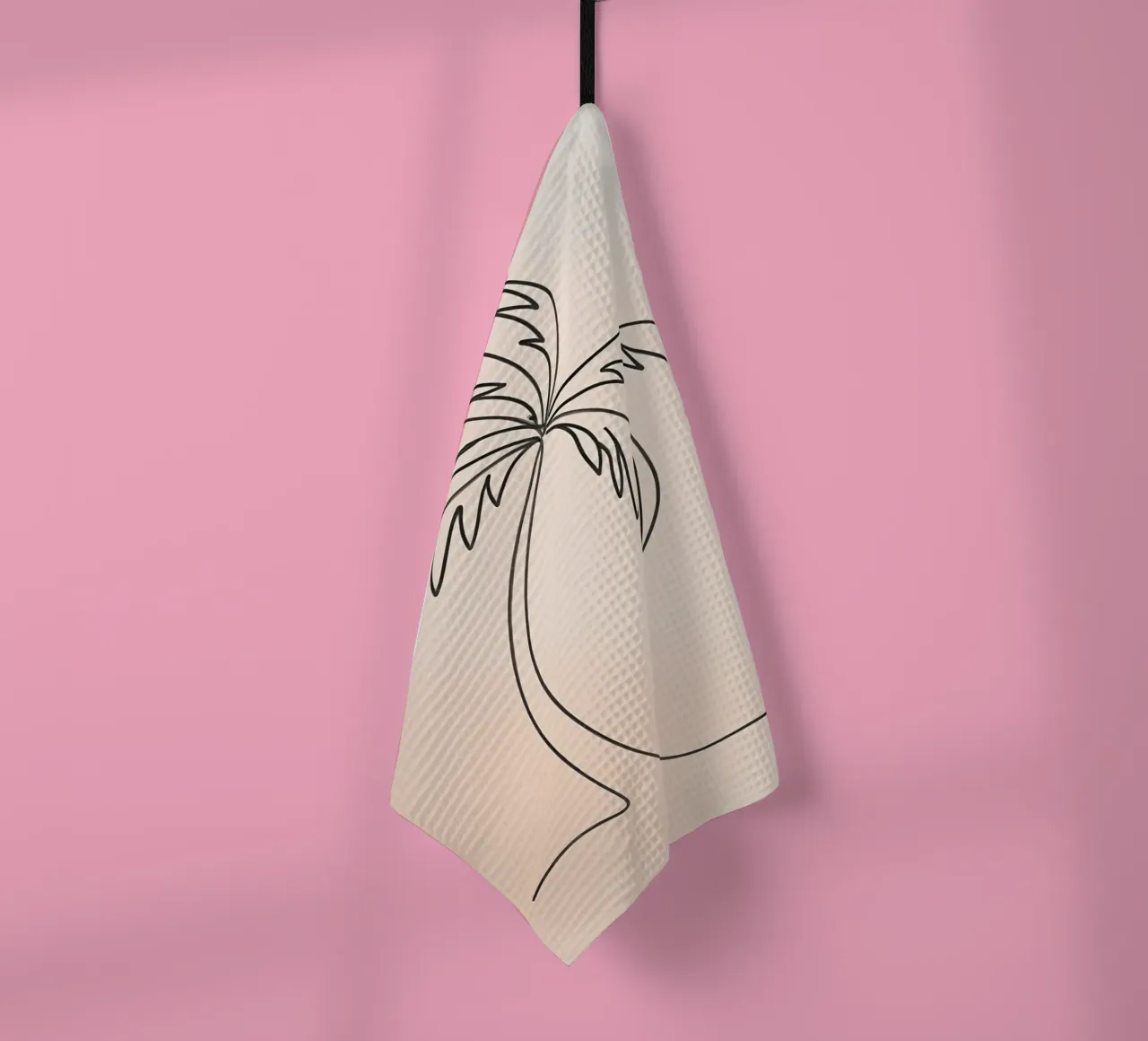 Linear drawing of a palm tree against a pastel backdrop tea towel by DesignDoodle