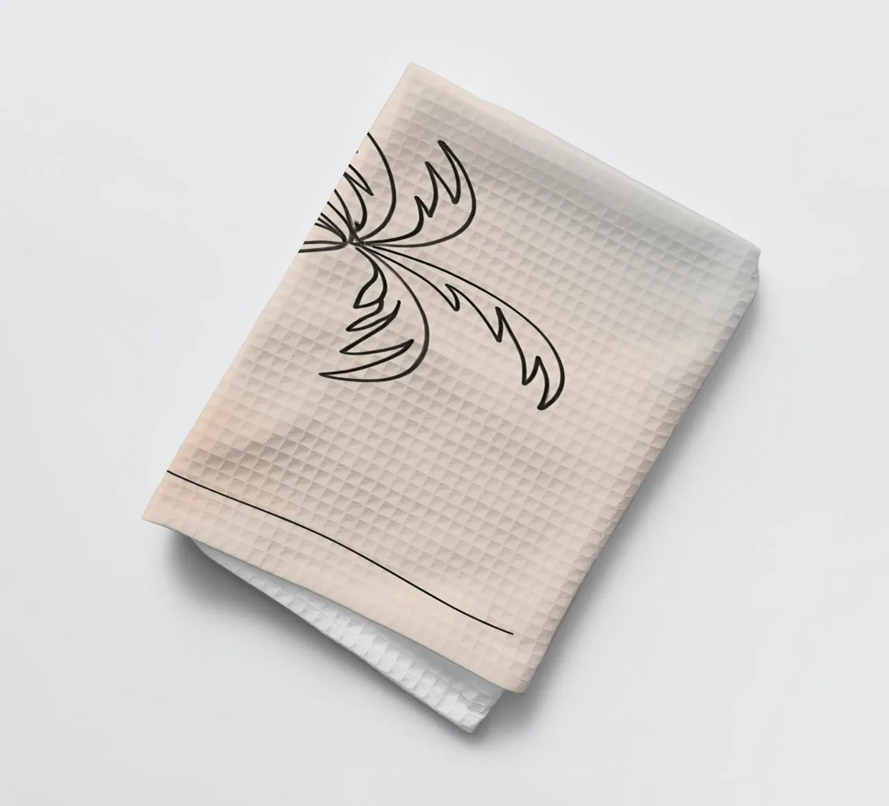 Linear drawing of a palm tree against a pastel backdrop tea towel by DesignDoodle
