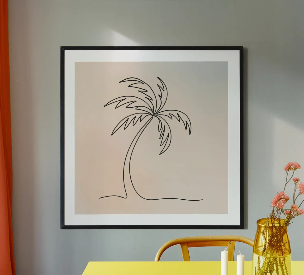 Dessin linéaire d'un palmier sur fond pastel hahnemühle de DesignDoodle