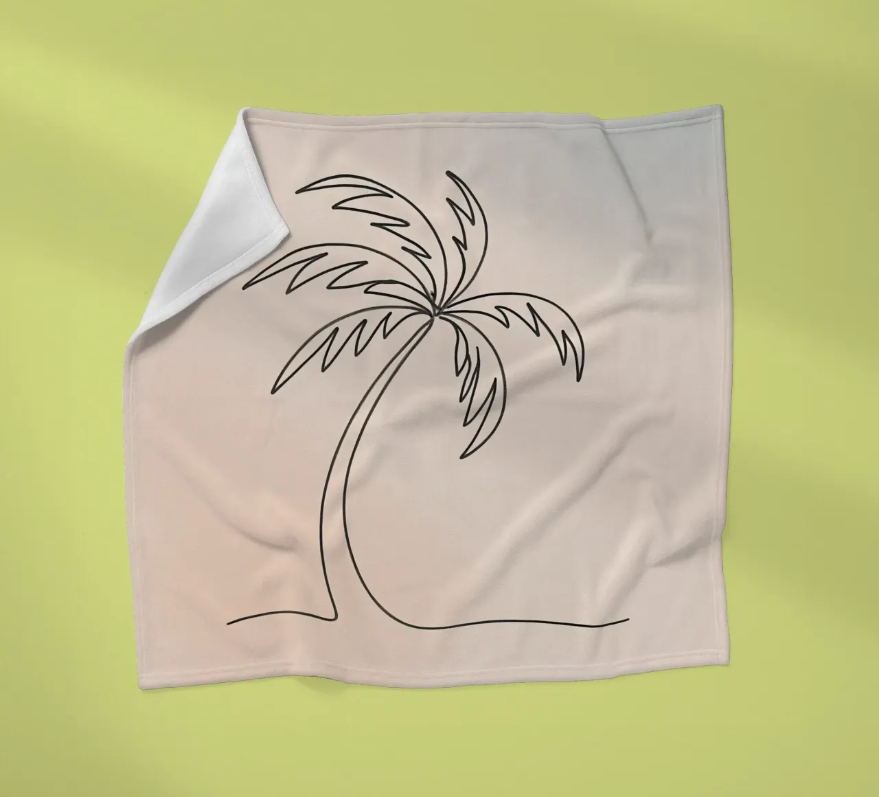 Linear drawing of a palm tree against a pastel backdrop fleece blanket by DesignDoodle