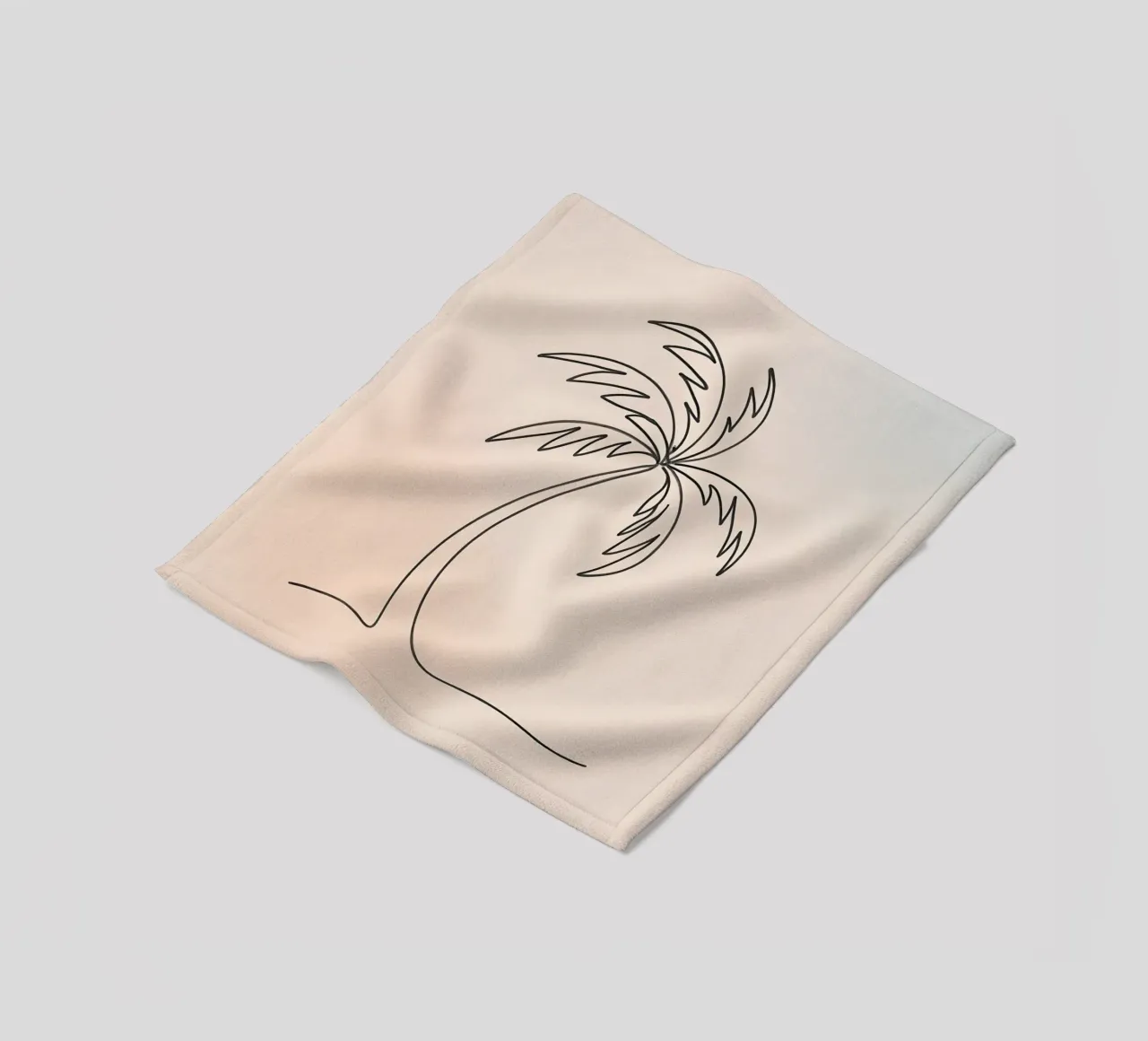 Linear drawing of a palm tree against a pastel backdrop fleece blanket by DesignDoodle