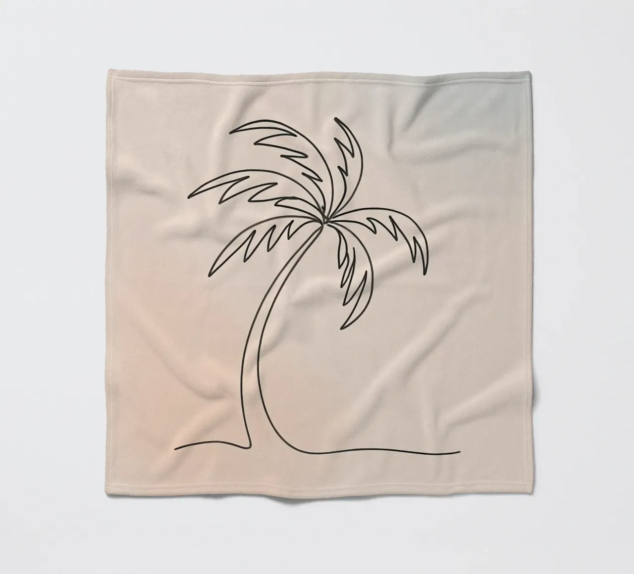 Linear drawing of a palm tree against a pastel backdrop fleece blanket by DesignDoodle