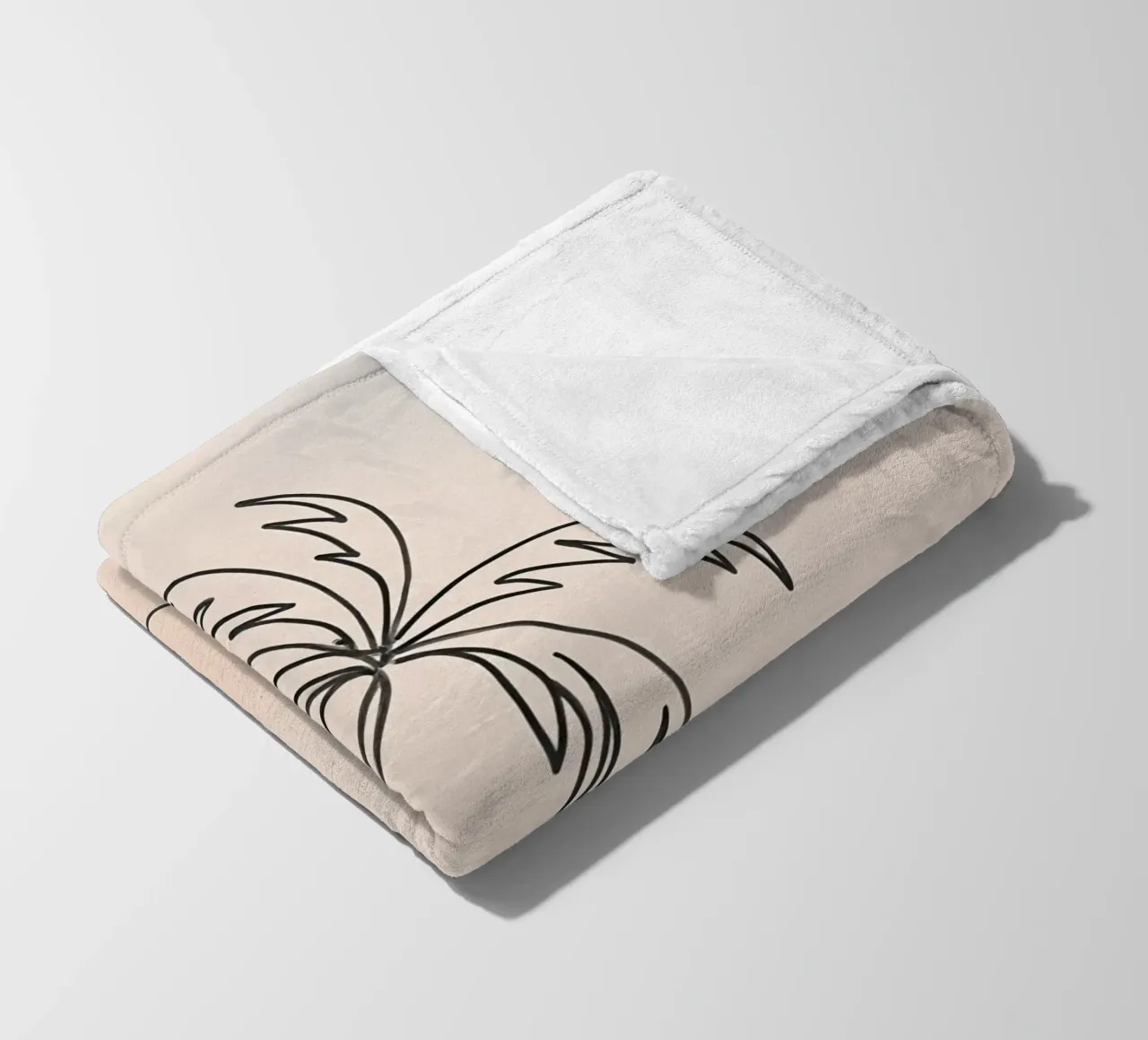 Linear drawing of a palm tree against a pastel backdrop fleece blanket by DesignDoodle