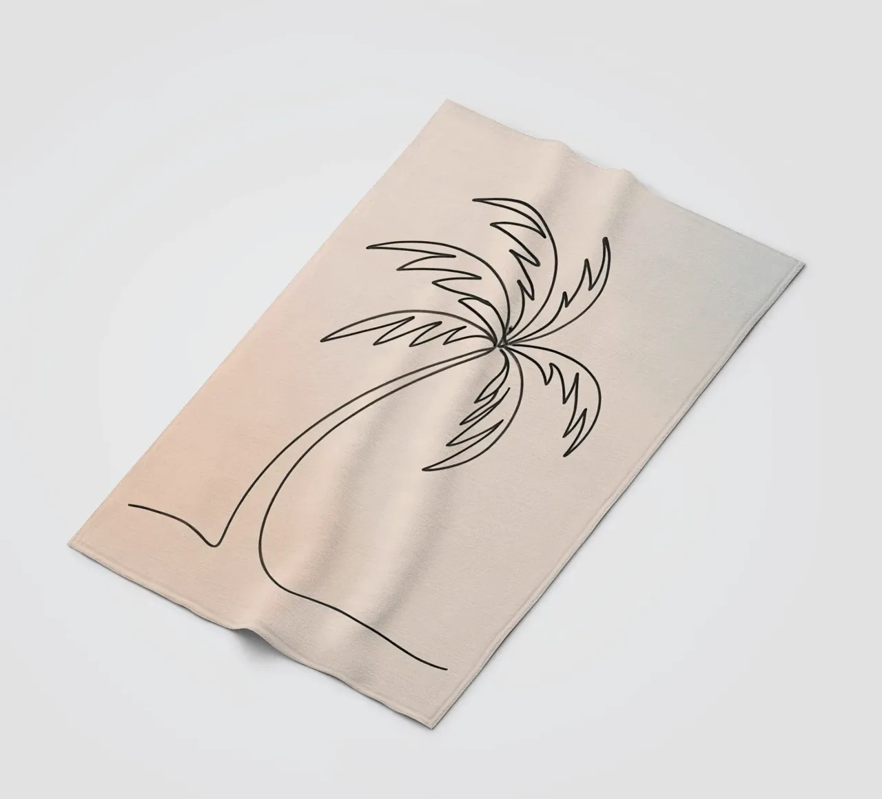 Linear drawing of a palm tree against a pastel backdrop fleece blanket by DesignDoodle
