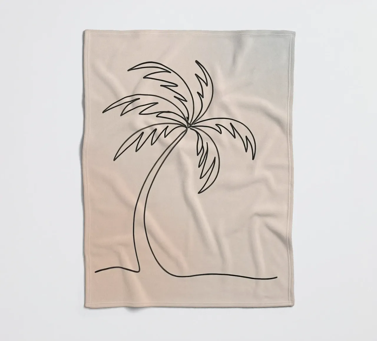 Linear drawing of a palm tree against a pastel backdrop fleece blanket by DesignDoodle