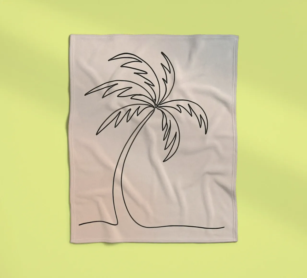 Linear drawing of a palm tree against a pastel backdrop fleece blanket by DesignDoodle