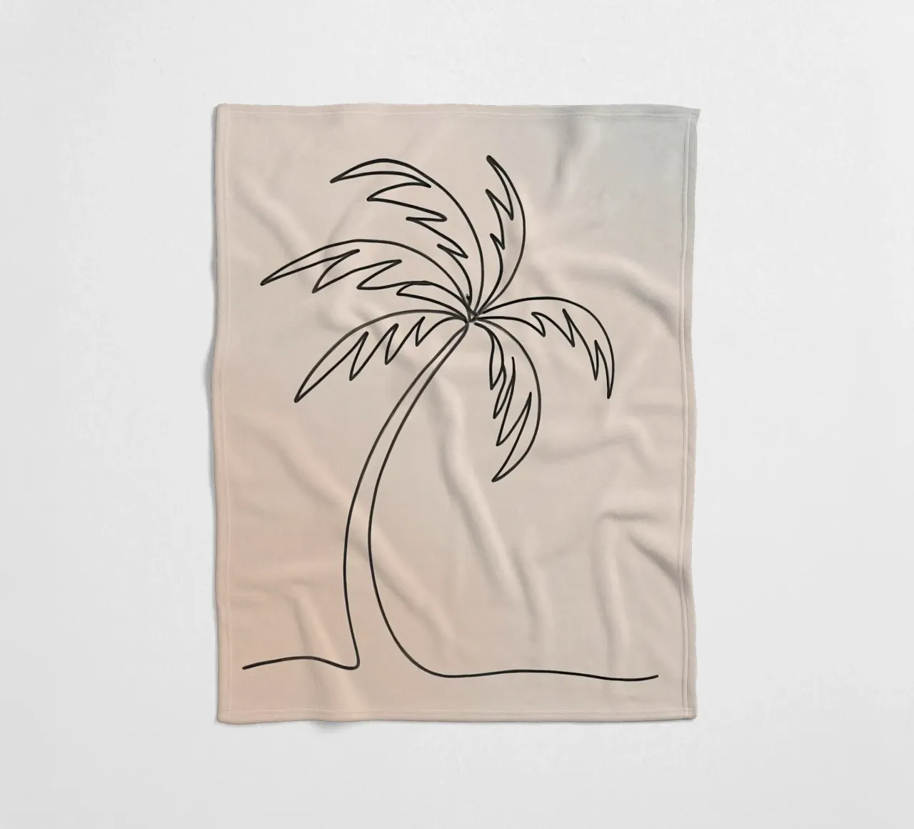 Linear drawing of a palm tree against a pastel backdrop fleece blanket by DesignDoodle
