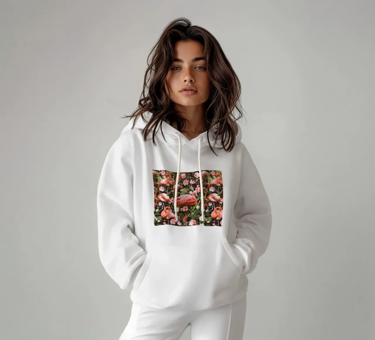 Floral and Flamingo Pattern felpa con cappuccio da burcukorkmazyurek