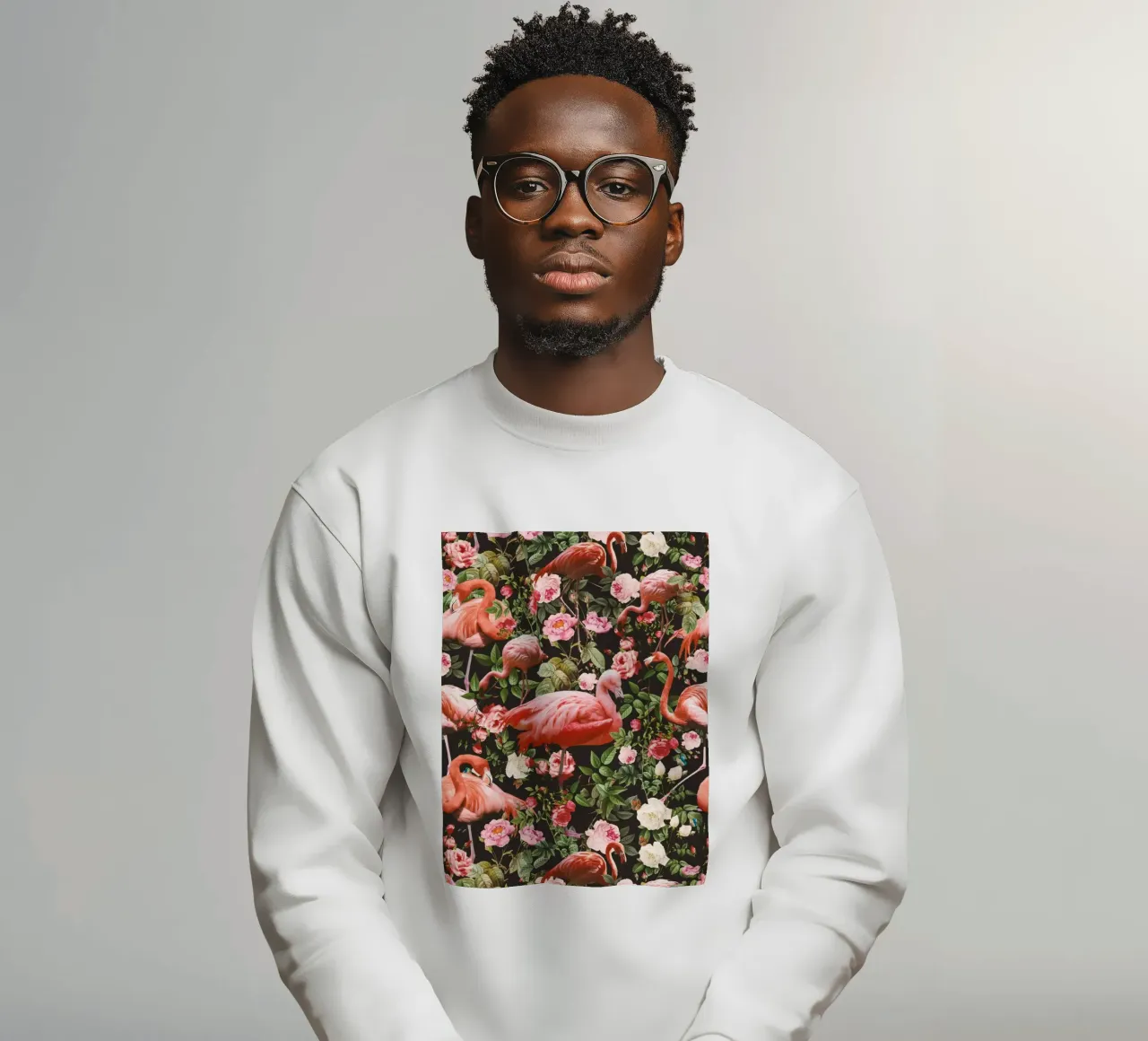 Floral and Flamingo Pattern felpa da burcukorkmazyurek