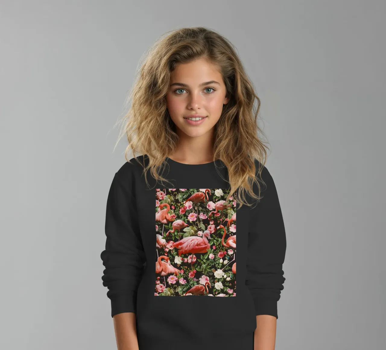 Floral and Flamingo Pattern felpa bambino da burcukorkmazyurek