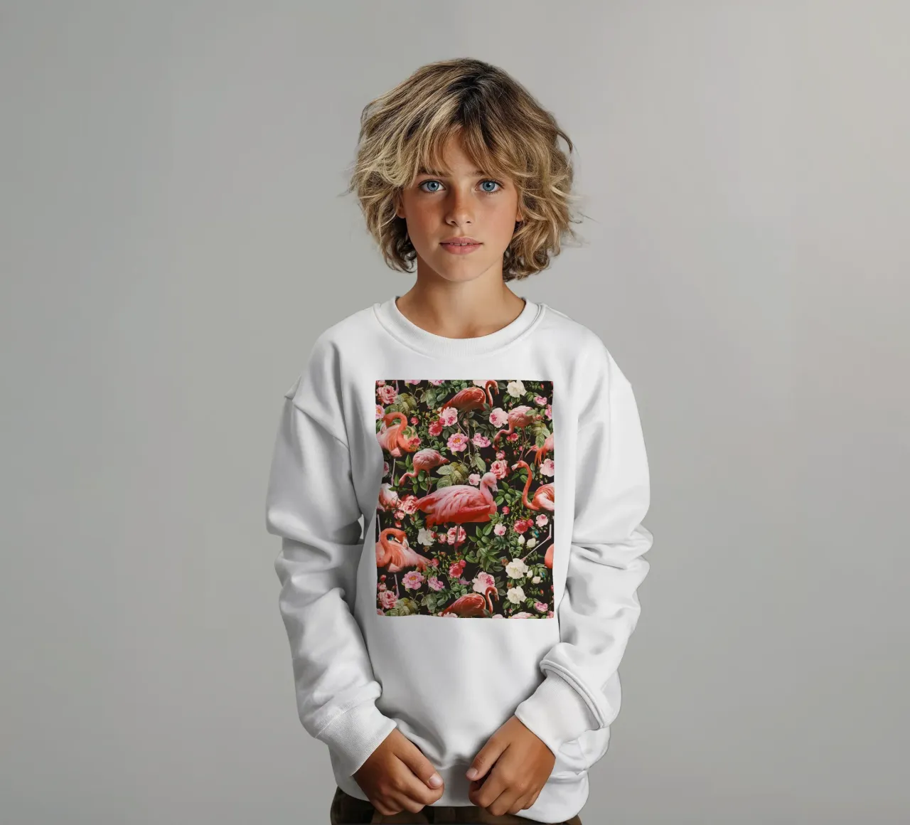 Floral and Flamingo Pattern felpa bambino da burcukorkmazyurek
