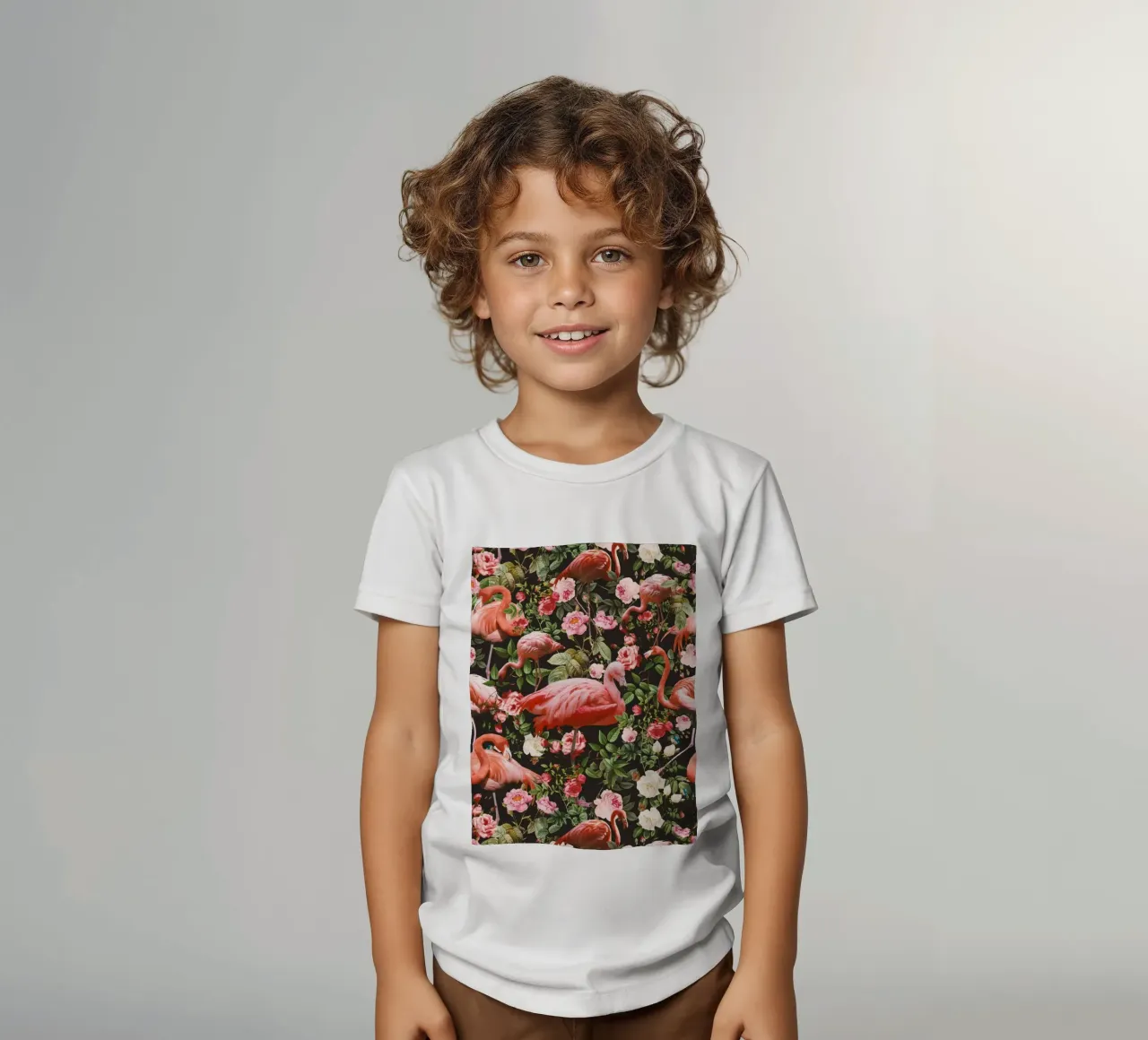 Floral and Flamingo Pattern t-shirt bambini da burcukorkmazyurek