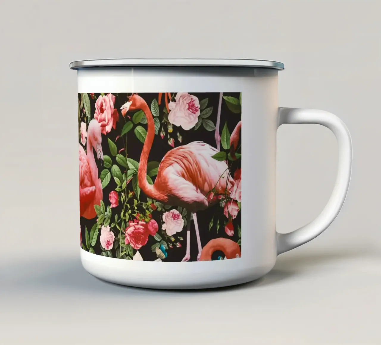 Floral and Flamingo Pattern tazza in smalto da burcukorkmazyurek