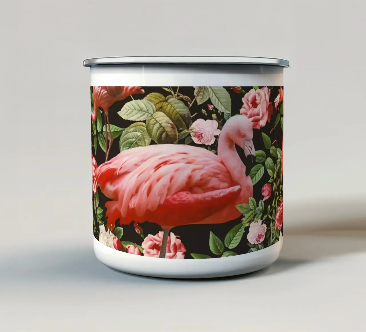 Floral and Flamingo Pattern tazza in smalto da burcukorkmazyurek