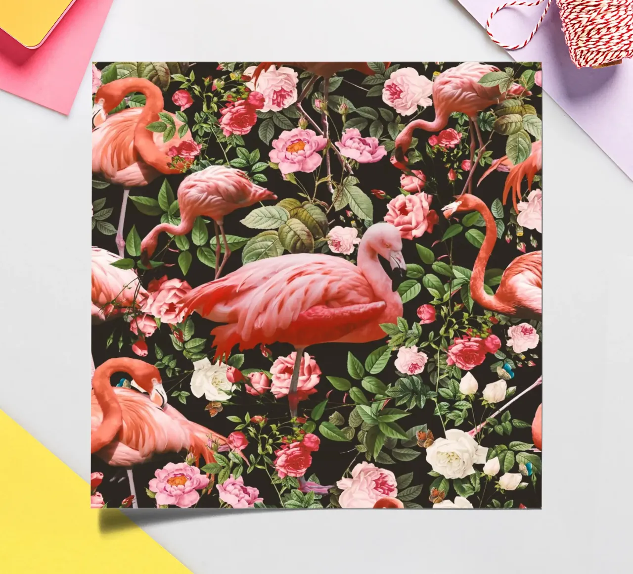 Floral and Flamingo Pattern foglio adesivo da burcukorkmazyurek