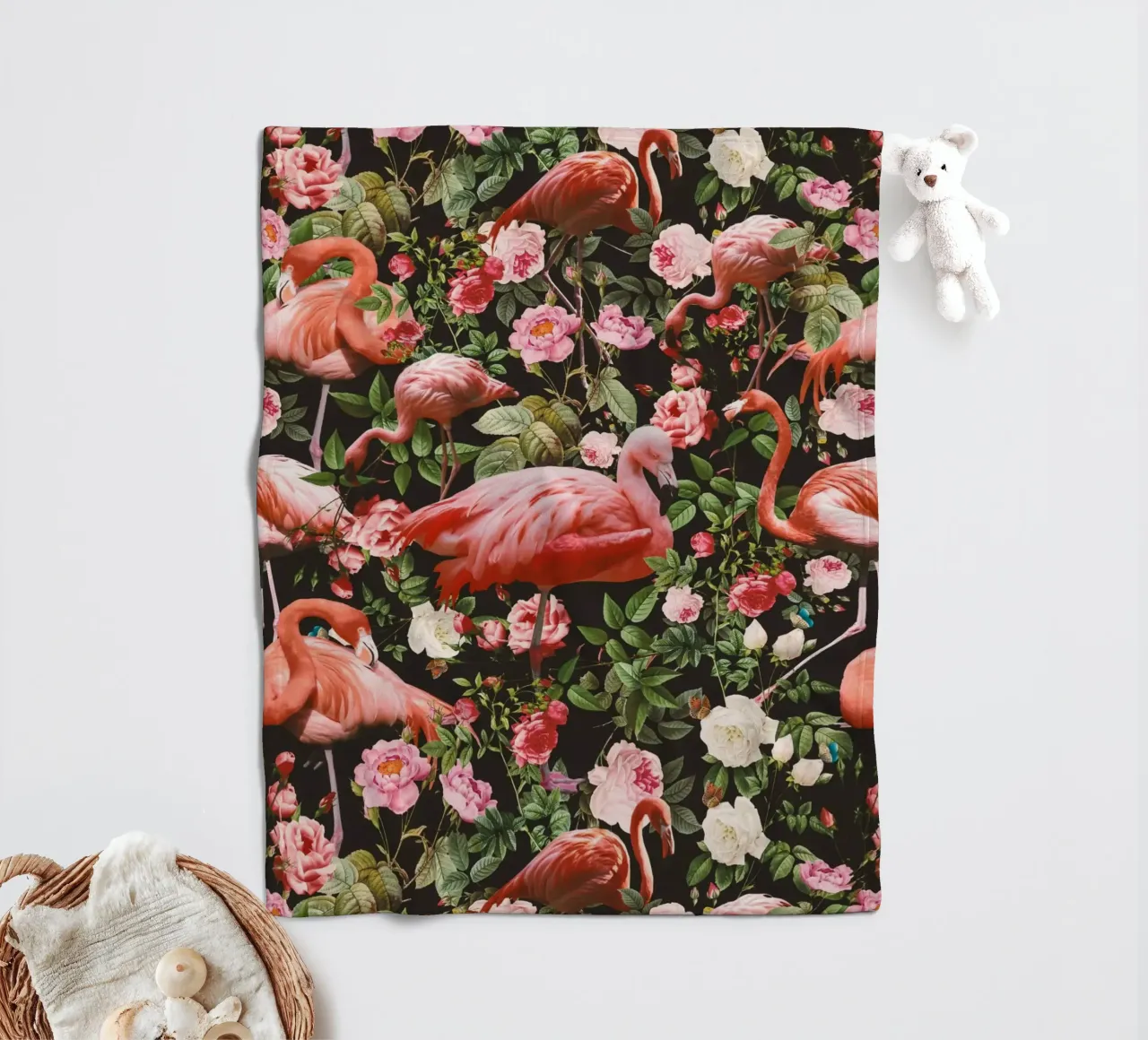 Floral and Flamingo Pattern coperta in pile da burcukorkmazyurek